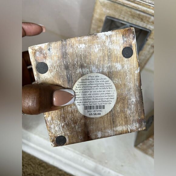 Pier 1 Imports Rustic Wooden Lantern with Metal Accents - Picture 2 of 10